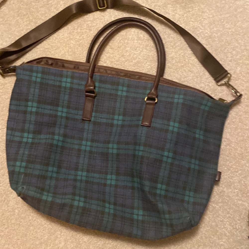Vintage Lulu Dharma Travel Bag Green Tartan Plaid